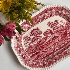 Antique Copeland Spode Pink Tower Serving Platter – 1930s Red Transferware